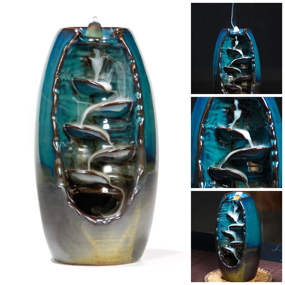 Ceny Ceramiczna kadzielnica z przepływem zwrotnym dym z powrotem przepływu kadzielnica uchwyt Craft Ornament dekoracje do domowego biura + 10 sztuk szyszki