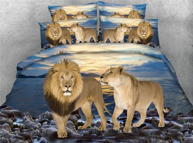 5pcs Lion Tiger comforter set full queen king size bed in a bag animals ...