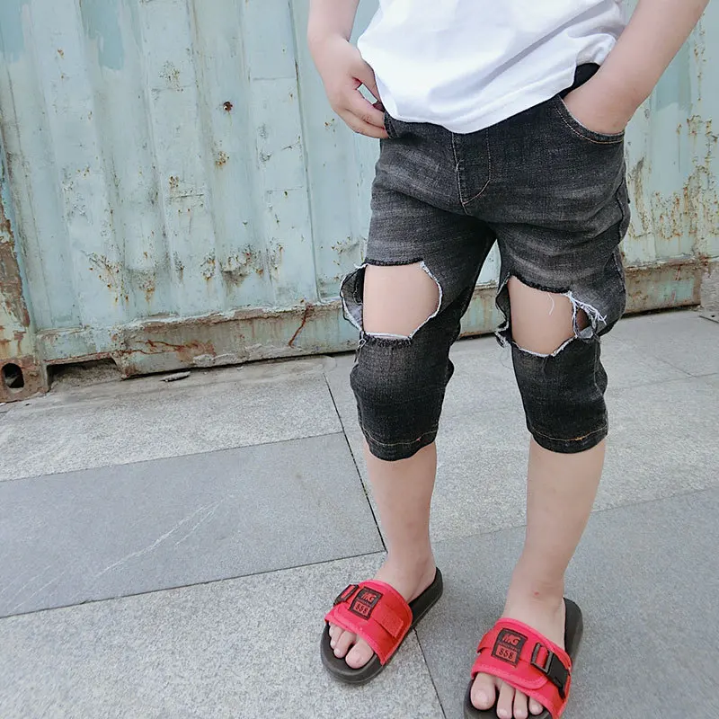 Children's Wear Denim Shorts Jeans 2018 Summer New Boys and Girls Broken Hole Pants Elastic Pant Kids Trousers Jeans Capris 2-7Y