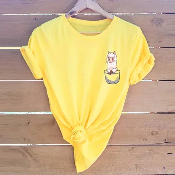 

Lovely Alpaca 5XL Woman T-shirt Cotton Round Neck Large Size Short-sleeved Female T-shirt Women's Top Summer