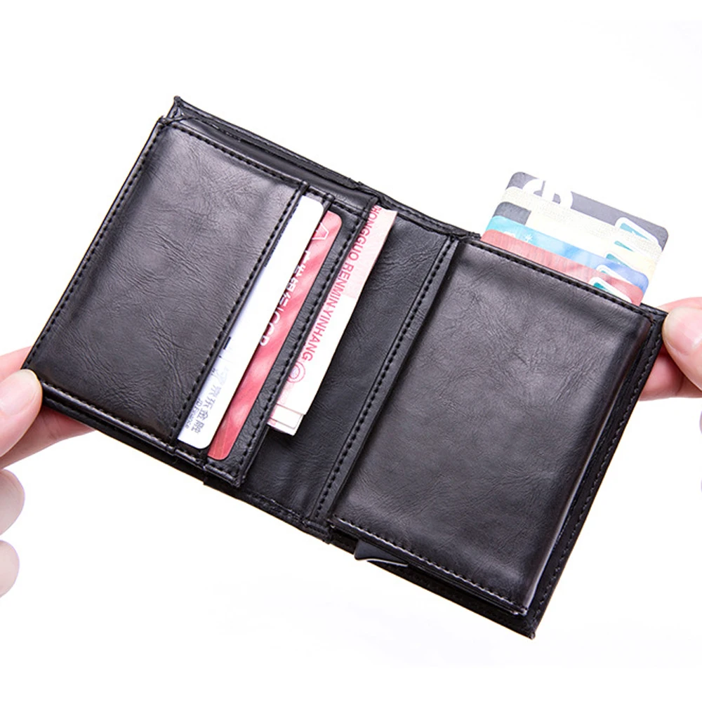 Мужской Rfid кредитный держатель для карт, стикер, визитная карточка, карман для монет, наличные, держатель для карт, металлический держатель для карт, защитный кошелек