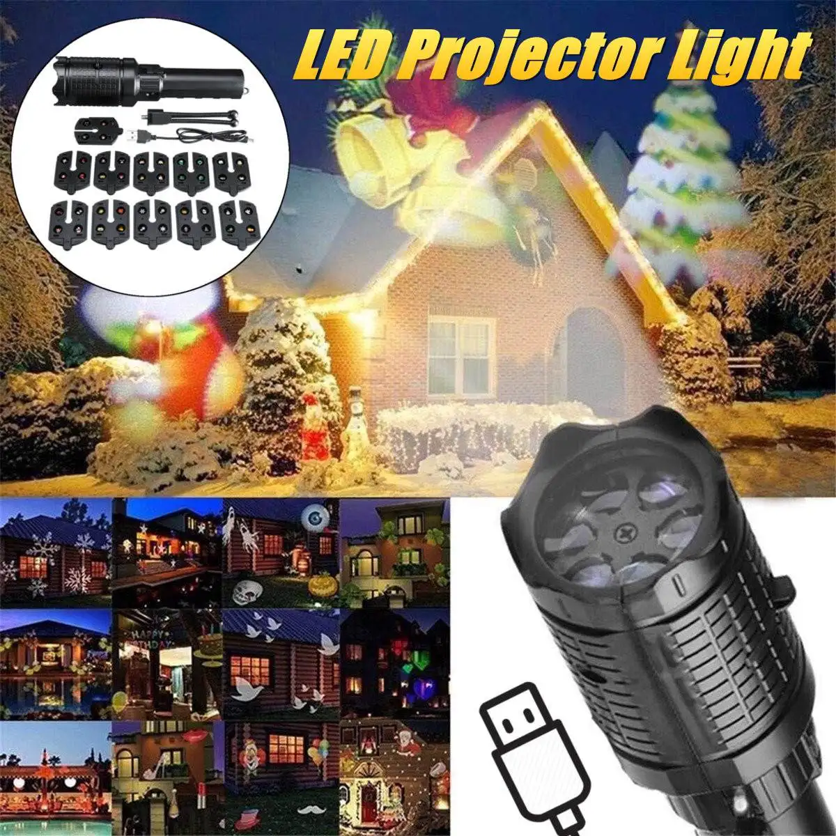 

12 Patterns Christmas Snowflake Projector Outdoor LED Lights Landscape Lamp Home Garden Star Light Indoor Decoration