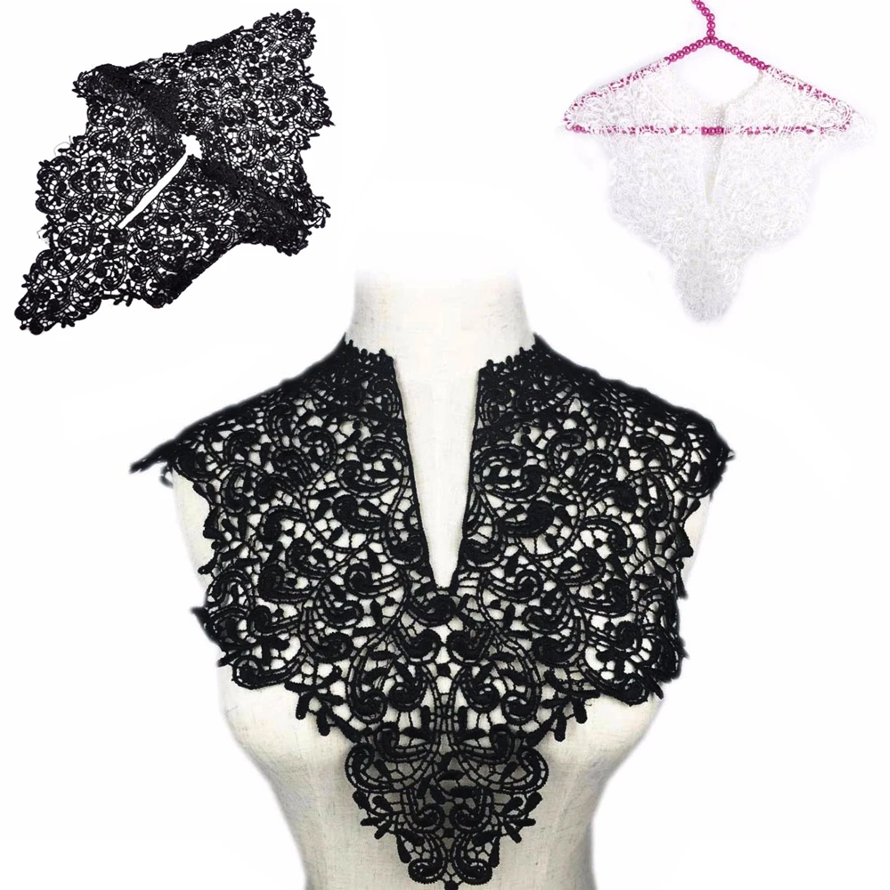 

ciciTree Fashion Larger Double Layer DIY Neckline Lace Collar Collar trim vintage Floral Crochet Neckline Trim -Wear directly