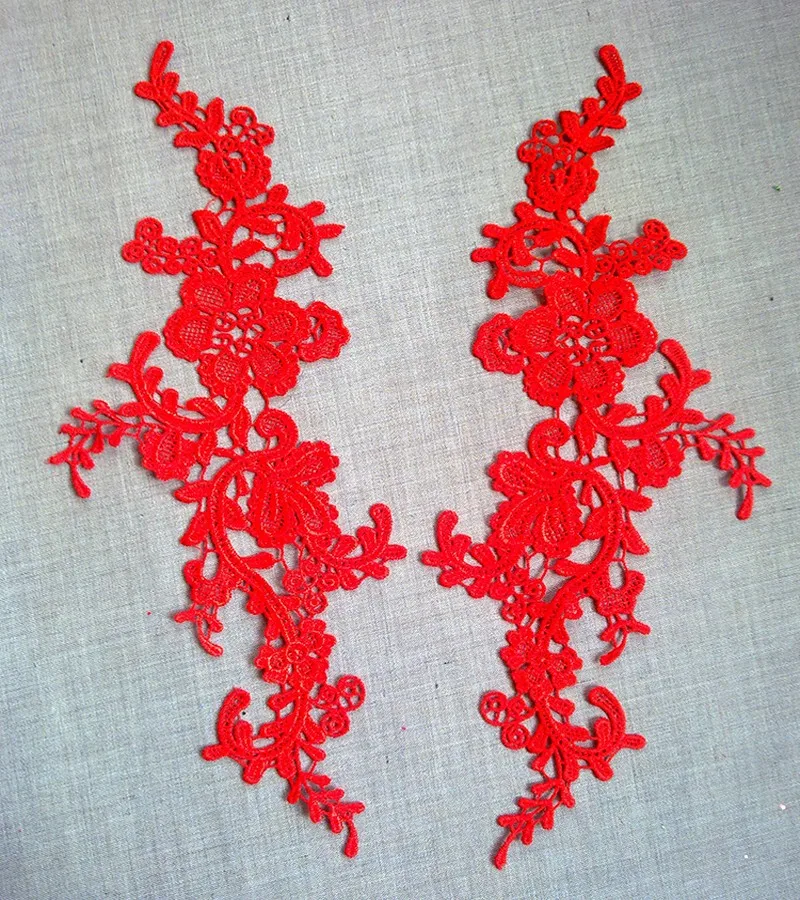 4 조각/2 쌍 33*10cm 25 색상 섬세한 웨딩 머리 장식품 Venise 꽃 레이스 Applique 바느질 레이스 트림 드레스 DIY