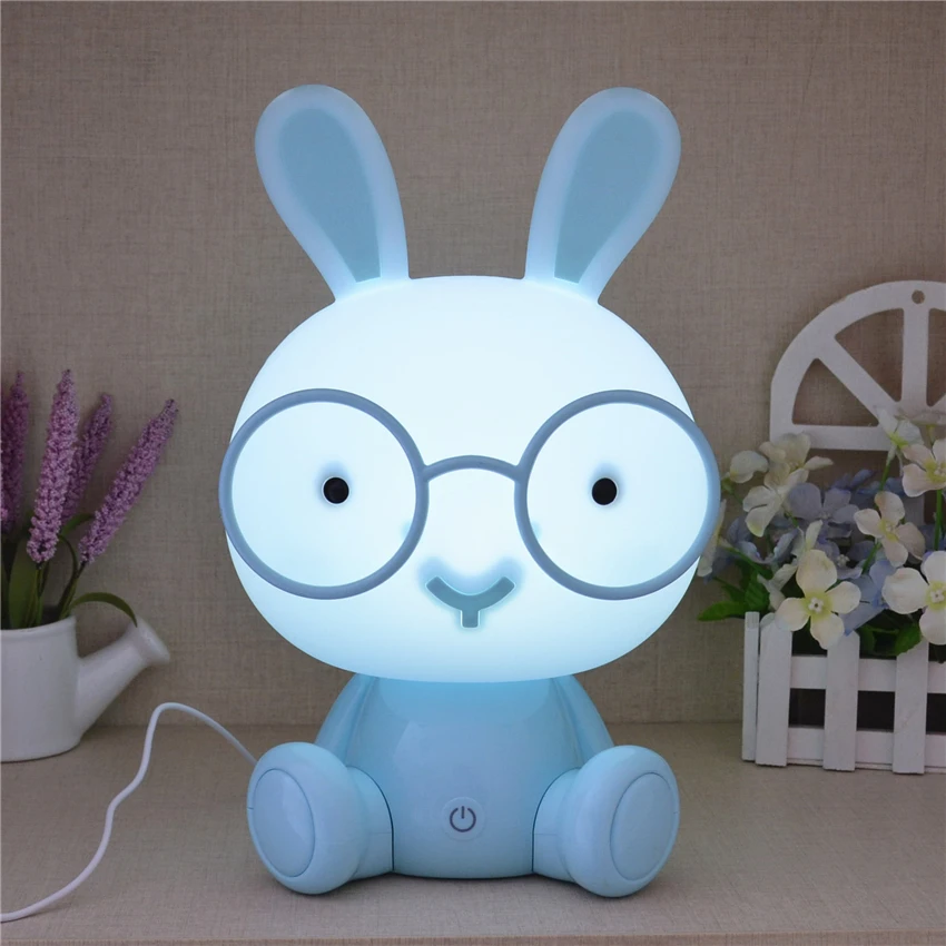 Bonito dos Desenhos Menina das Crianças Mesa de Cabeceira Luminárias de Alimentação do Bebê Coelho Animados Urso Escurecimento Night Lights Presente Quarto Noite Lâmpadas 3 Coelho bonito Dos Desenhos Animados Urso Escurecimento