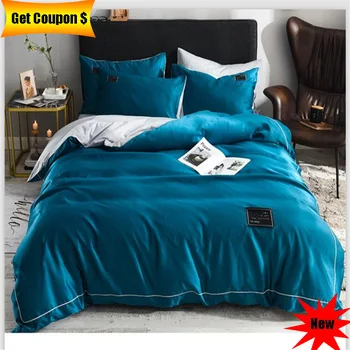 

free shipping 4pcs diffrent size silk cotton bedding set 2019 new style solid color quality bed sheet pillowcase duvet cover set