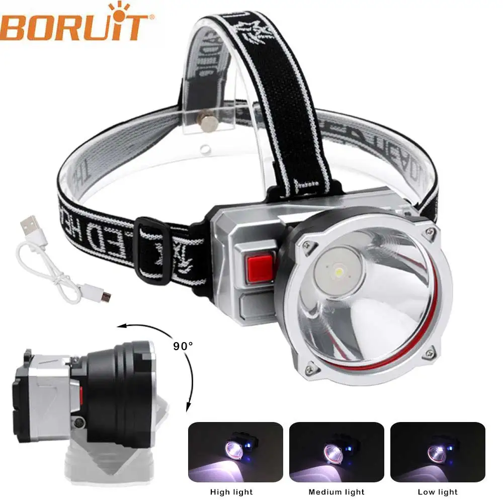 

BORUiT XPE Powerful LED Headlamp 3Mode USB charger Headlight Waterproof Head Torch flashligh Camping Fishing Hunting Flashlight