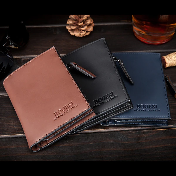 

New Leather Wallet Men Zipper & Hasp Short Wallets Solid Male Money Bags Bifold Purse Credit Card Holders Slim Billfold