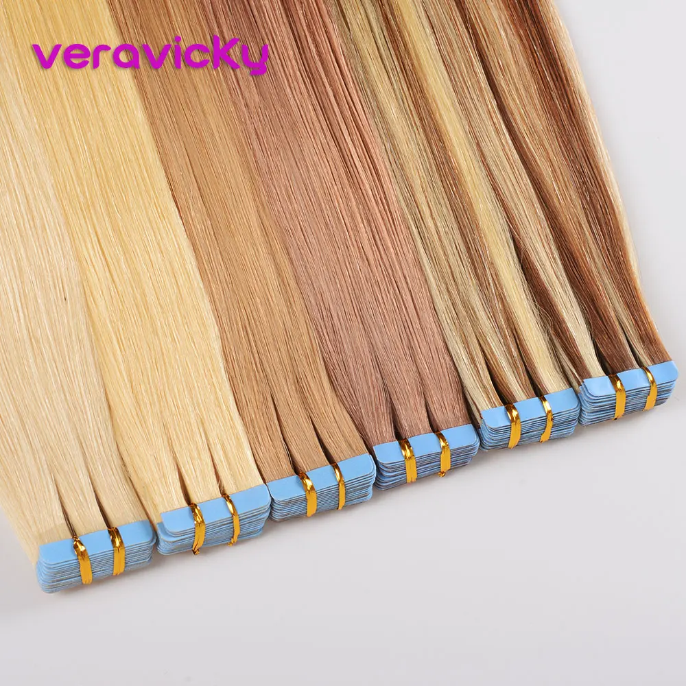 Veravicky 2,5 г/шт. лента Inl человеческие волосы для наращивания 1" 18" 2" Европейская кожа синтетические волосы remy расширение 20 шт. блеск коричневый к блонд