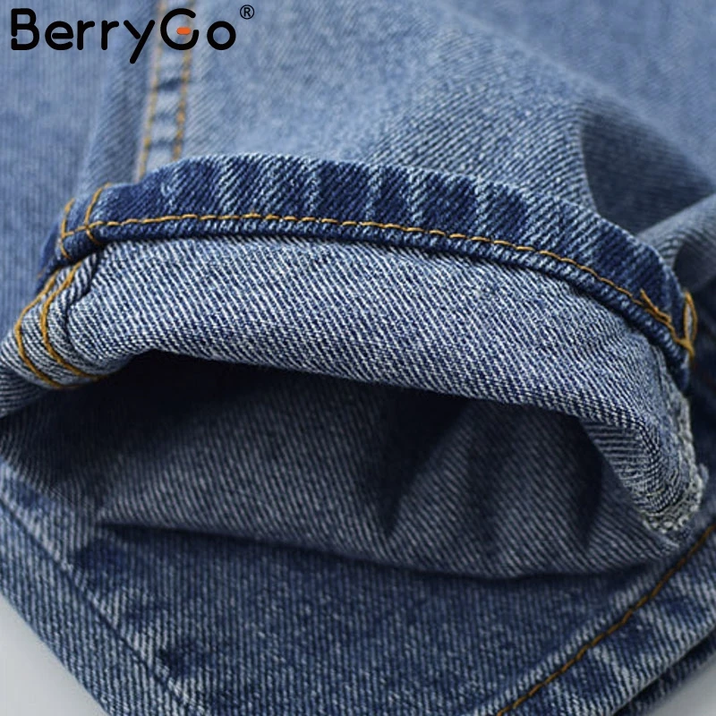 BerryGo рваные женские синие джинсы карандаш летние Классные джинсовые Джеггинсы