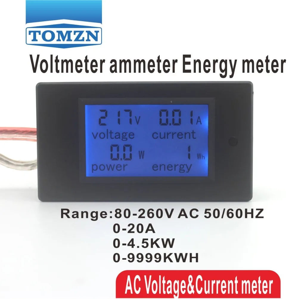 

LCD 4IN1 display Voltage current active power energy meter blue backlight panel voltmeter ammeter kwh 0-20A 80-260V 50/60HZ