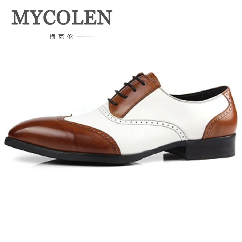 MYCOLEN Mens Dress Shoes Pointed Toe Mens Genuine Leather Oxfords Wedding Business White Shoes Lace Up Mens Fashion Flats цена MYCOLEN Mens Dress Shoes Pointed Toe Mens Genuine Leather Oxfords Wedding Business White Shoes Lace Up Mens Fashion Flats цены онлайн