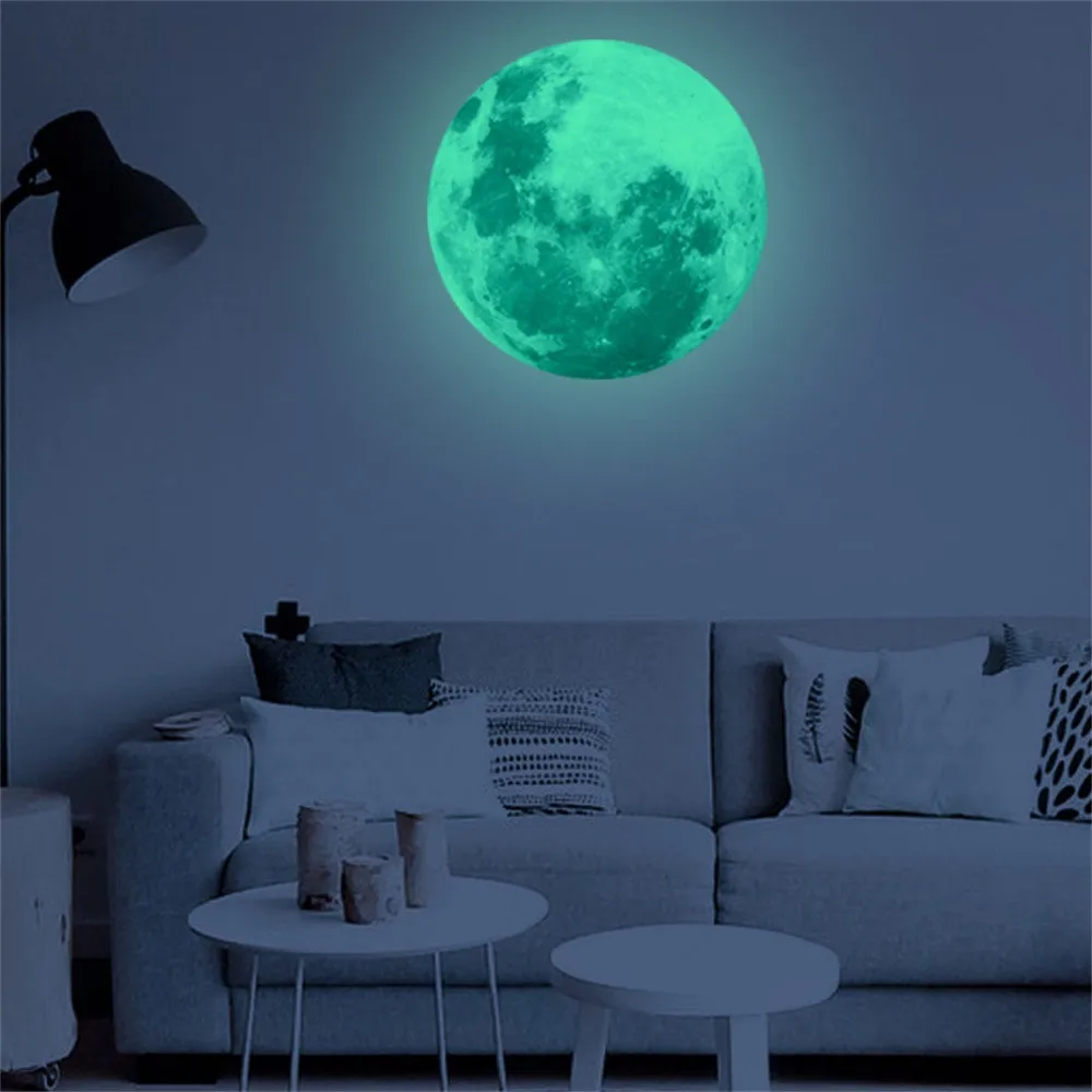 40 см 3D Большая Луна флуоресцентная Наклейка на стену Съемная светится в темноте светящаяся Луна наклейка украшение съемная