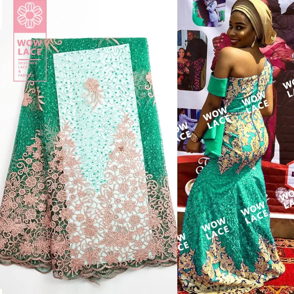 

Classical Party Dress Design African Net Lace Fabric With Beads And Stones Green High Quality 2019 Beaded Embroidered Mesh Tulle