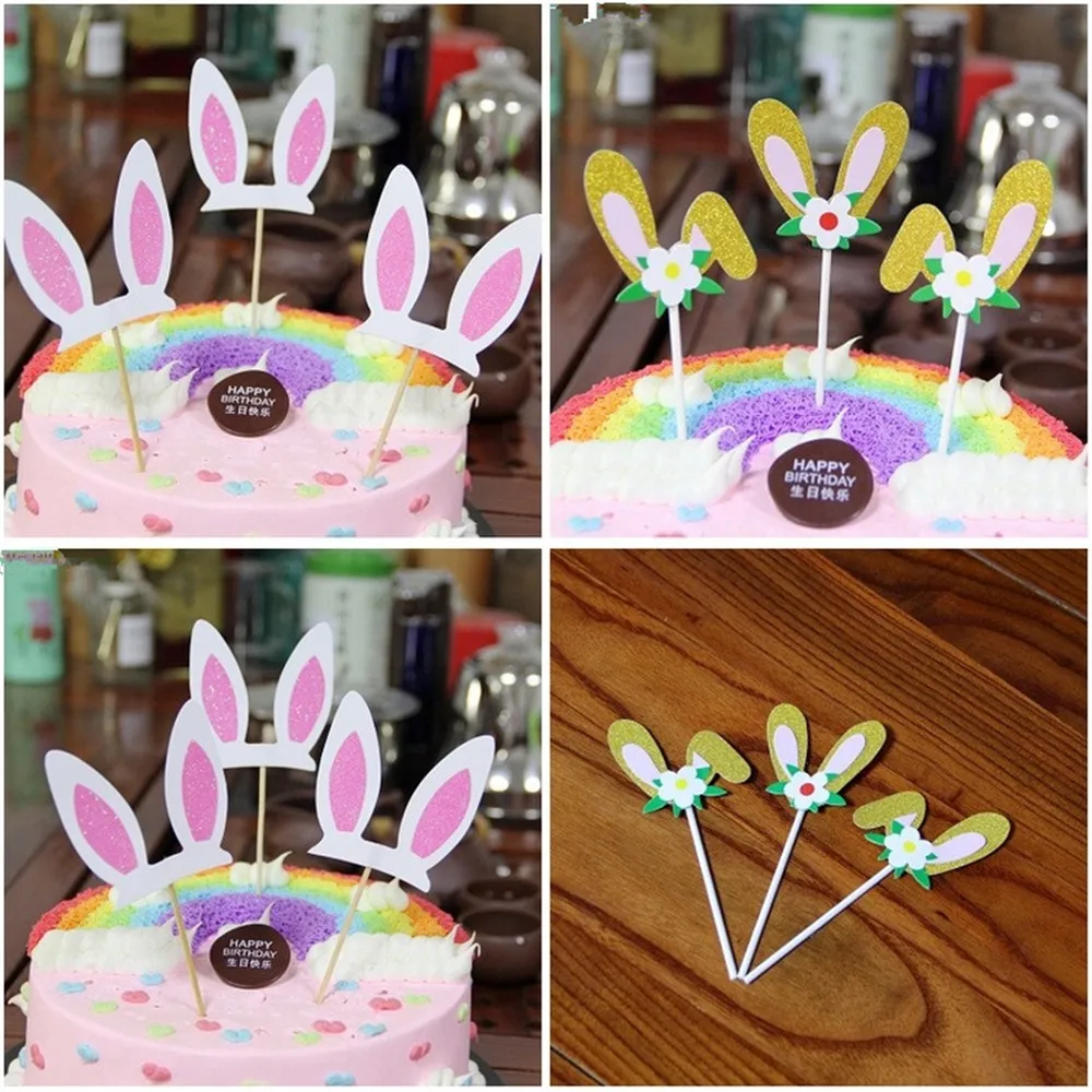 CRLEY 12 шт мультфильм кролик уха дети торт топперы мультфильм кекс pick день рождения свадебное украшение для торжества