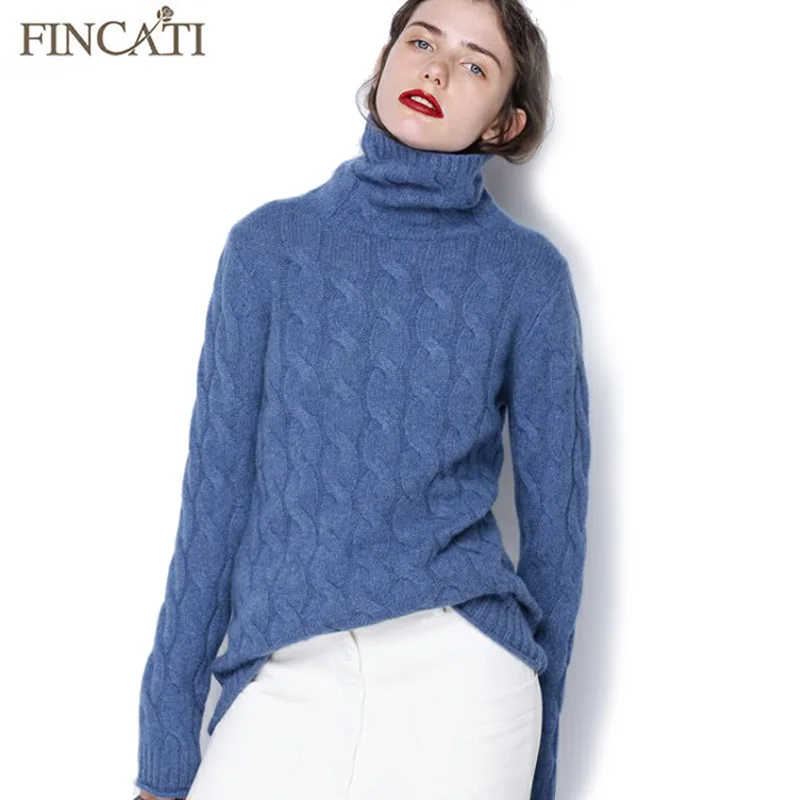 Cheap Pure Cashmere Pullover Sweater Women Autumn Winter High Quality Turtleneck Cable Knitted Soft Casual Bottom Shirt Pulls