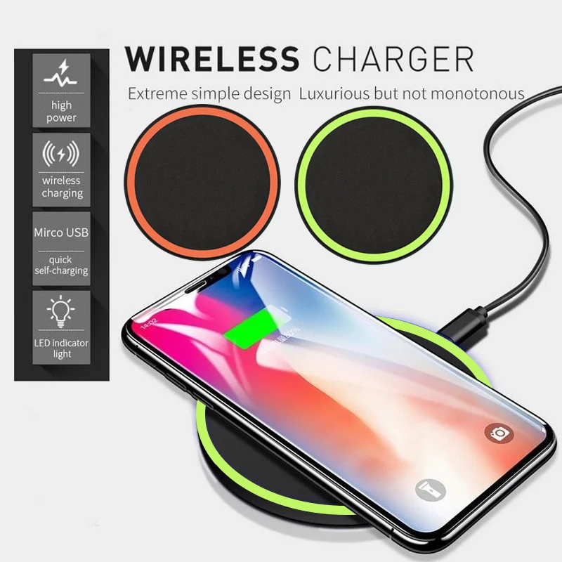 

Ultra-Thin Wireless Charger Qi Fast Charge Wireless Charging Base Transmitter Round For iPhone X iPhone 8 Plus Phone Chargers