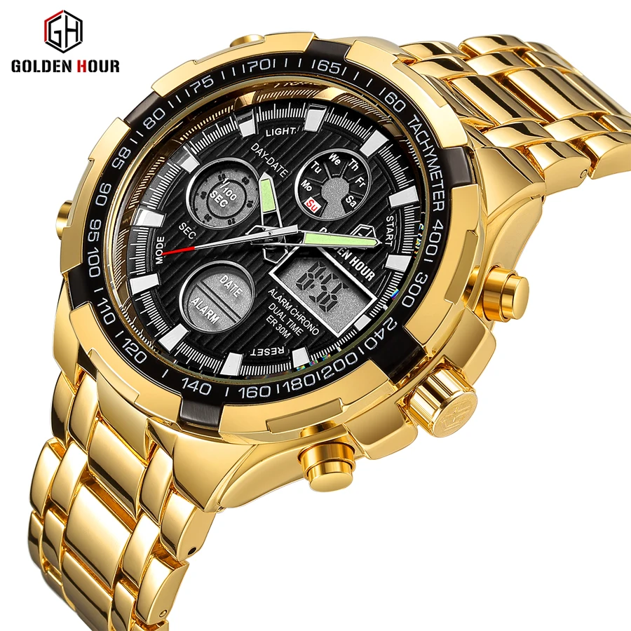 Мужские роскошные золотые часы Reloj Hombre GOLDENHOUR автоматические спортивные мужские