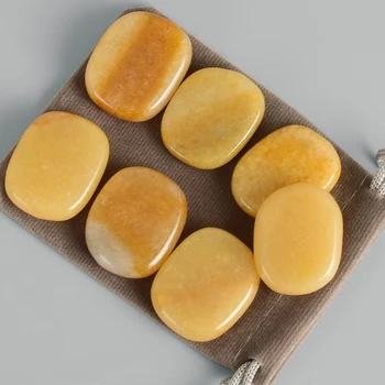 

7 pcs/Set With Pouch Natural Yellow Jade SPA Massage StoneCrystal Healing Chakra Reiki Palm Stone Beauty Health Care Tool