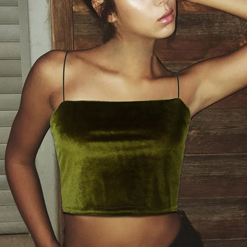 

Fashion Womens Sexy Off Shoulder Velvet Vest Tank Tops Short Camisole T-Shirt Short Section Slim Outer Wear Shirt Trend Tank Top