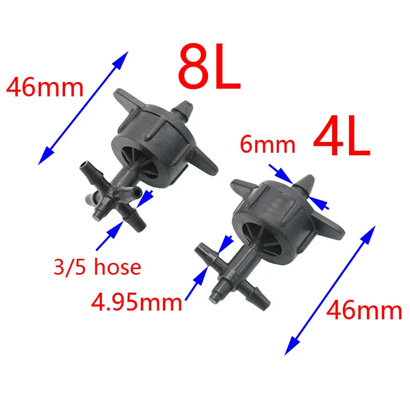 Теплица капельного орошения 2л 4л 8л капельницы воды debit давление компенсирующий излучатель 2-way 4-way крест делитель воды 10 шт