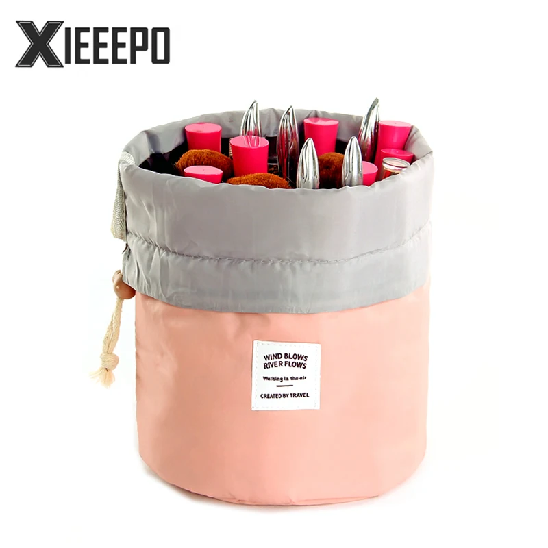 

Barrel Shaped Travel Cosmetic Bag Nylon High Capacity Drawstring Make Up Bags Makeup Case Necessaries Organizer Storage Wash Bag