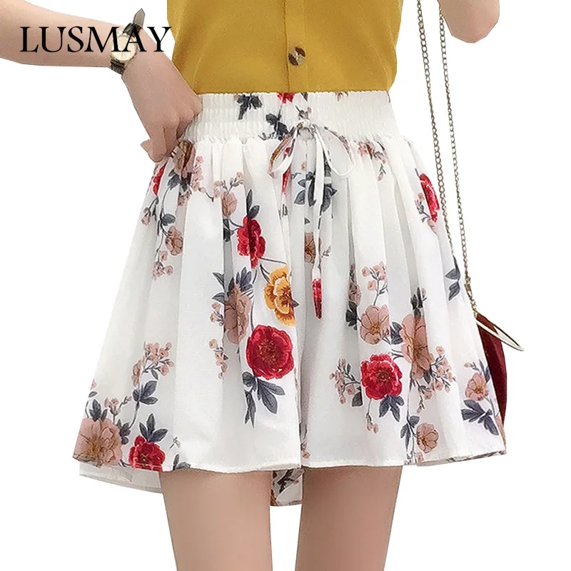 Women Summer Casual Korean Style Floral Print Elastic High Waist Ladies A-line Mini Short Skirt
