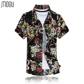 

MOGU Short Sleeve Men Shirts 2017 Summer New Fashion Mens Floral Print Shirt Slim Fit Hawaiian Shirt Plus Size 7XL Men's Shirt