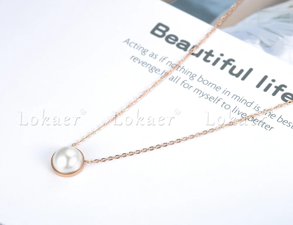 Lokaer классическая белая цепь с искусственным жемчугом и звеньями ожерелье s ювелирные изделия из титана стали розовое золото Чокеры ожерелье для женщин N18063