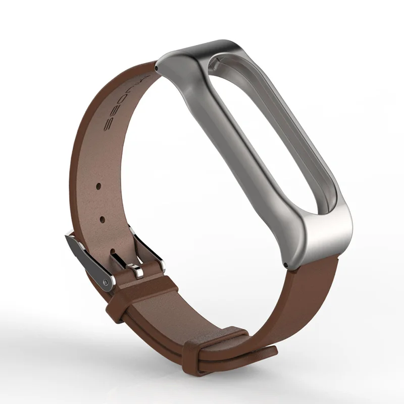 Кожаный браслет для Xiaomi mi, ремешок 2, ремешок из натуральной кожи, ремешок для наручных часов correa mi Band 2, Безвинтовые аксессуары для умных часов - Цвет: brown silver
