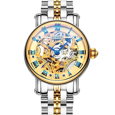 Швейцарские роскошные женские часы Бингер бренд полые механические наручные часы сапфир полностью из нержавеющей стали часы B-5066L6 - Цвет: Item 2