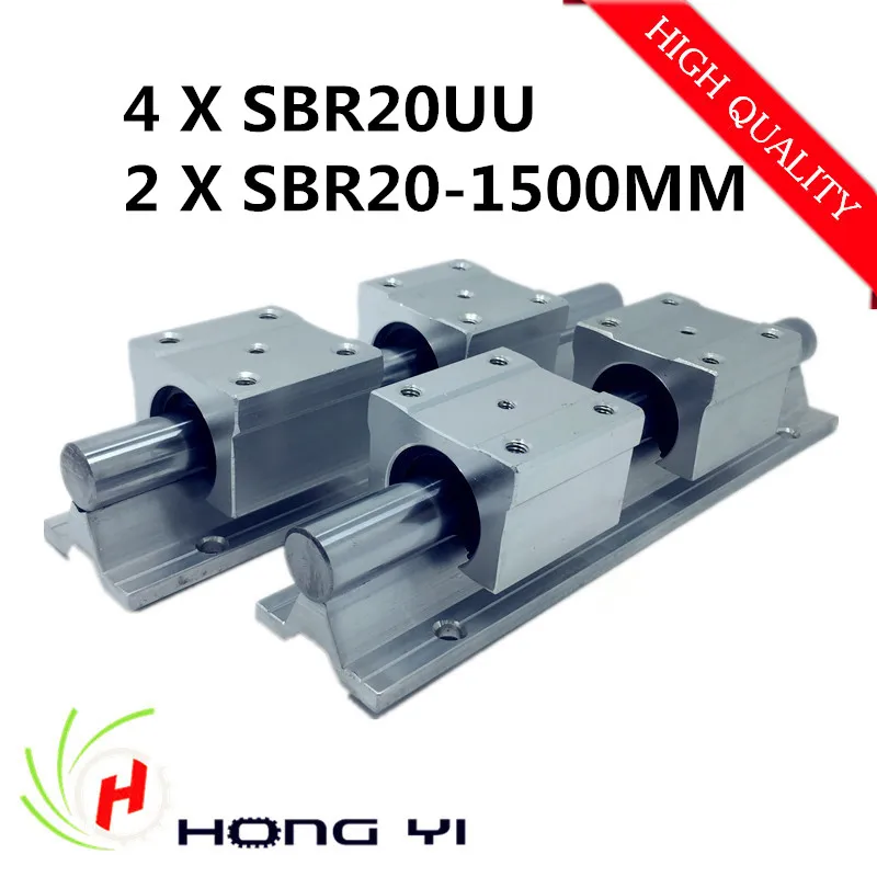 

2pcs SBR20 -L 1500mm linear bearing rails shaft support + 4pcs SBR20UU linear slide bearing unit case/block for CNC XYZ table