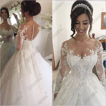 Vestidos de Novia – Robe De Mariage vestido De boda Vestidos De lujo partida encaje Vestidos De Novia De manga larga vestido De Novia Vestidos De Novia 2019 – Kompritas