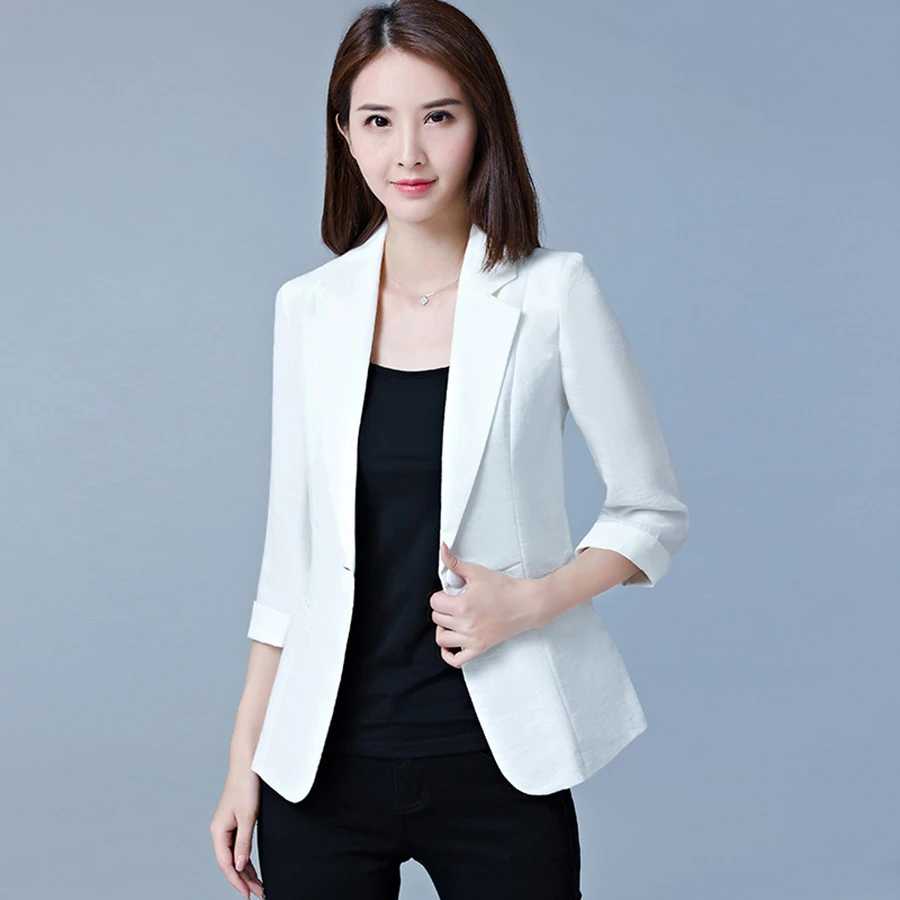 Office-Wear-Casual-Blazer-Women-Plus-Size-Pink-Cotton-Elegent-Formal ...