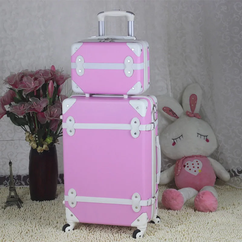 Letrend женские чемоданы Колесная сумка с колесами набор Спиннер дорожная сумка в винтажном стиле Студенческая сумка для переноски багажа пароль Hardside - Цвет: 22 inch pink