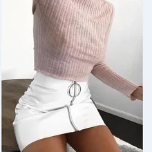 Новая модная женская белая юбка-карандаш из искусственной кожи с высокой талией, Мини Короткая юбка, сексуальная облегающая юбка на молнии, стрейчевая одежда для вечеринок