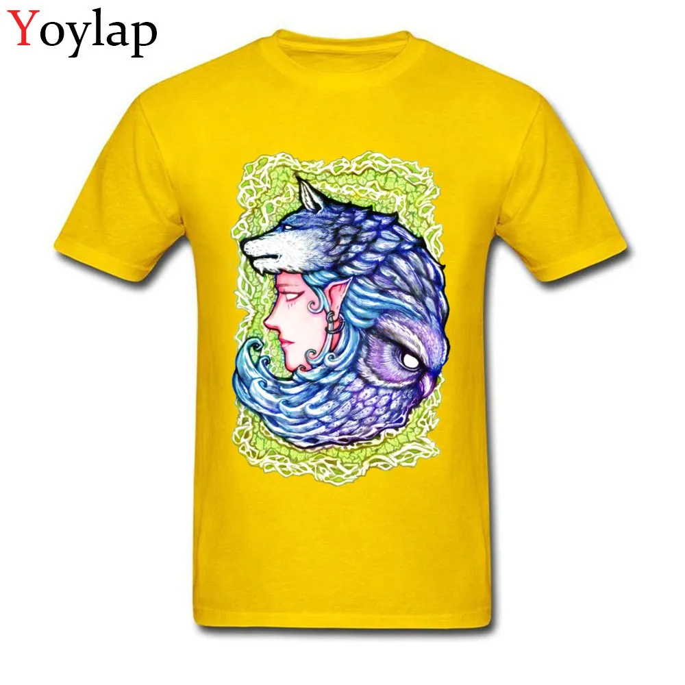 Casual Tops T Shirt Wholesale O-Neck Short Sleeve Druid  in the forrest Pure Cotton Adult T Shirt Casual Summer Fall Tee Shirts yellow