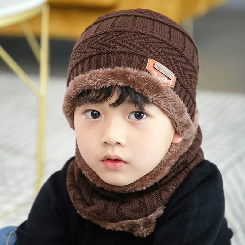 3 компл./лот, стиль,, детские зимние шапки и шарф от 2 до 8 лет, плотная теплая вязаная шапка