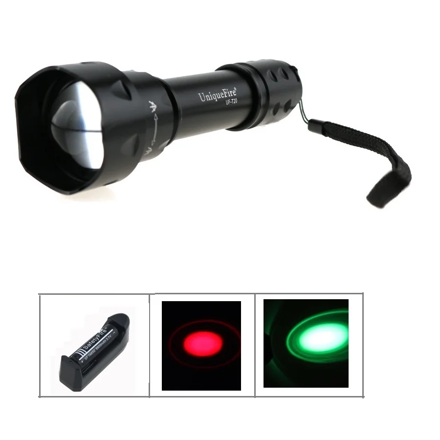 Светодиодный фонарик UniqueFire UF T20 CREE Q5 зеленый/красный свет 3 режима для охоты