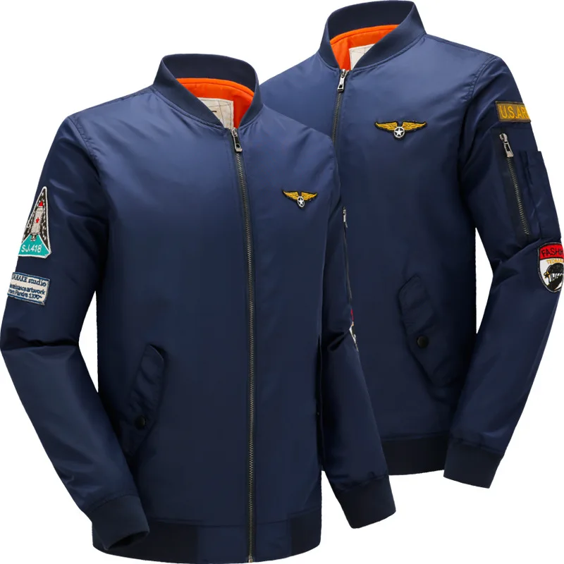 New Navy Blue Bomber Jacket Men 2016 Autumn Mens Fashion Splice Zipper