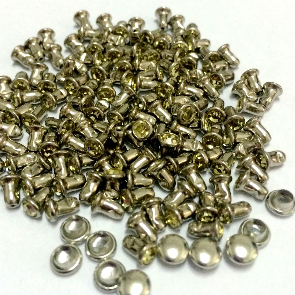 New Coming DIY100PCS 4mm CZ+++Hardware Light Yellow Crystal Rivets Leather Craft Punk Studs Fit