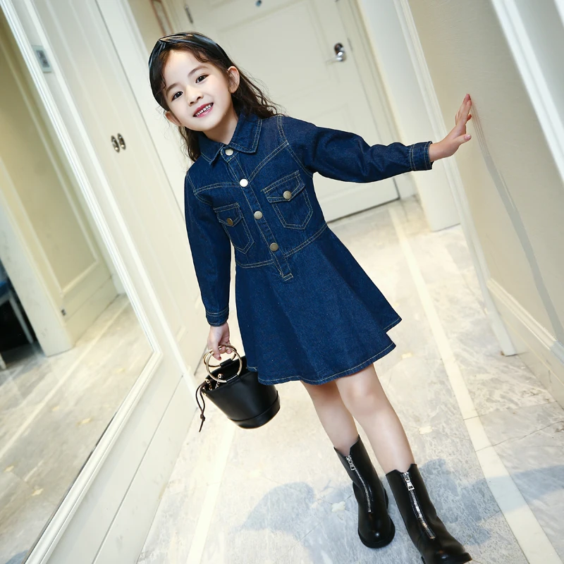 

4 5 6 7 8 9 10 11 12 13 Girl Autumn Denim Elegant Dresses Teenagers School Shirt Dress Student Kids Cillderella Dress Robe Fille