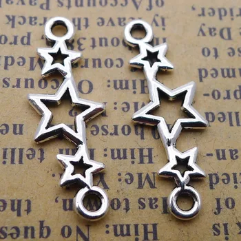 

400pcs Exquisite hollow stars Connector charms pendants 10*25mm Antique silver bag craft Jewelry earring bracelet necklace