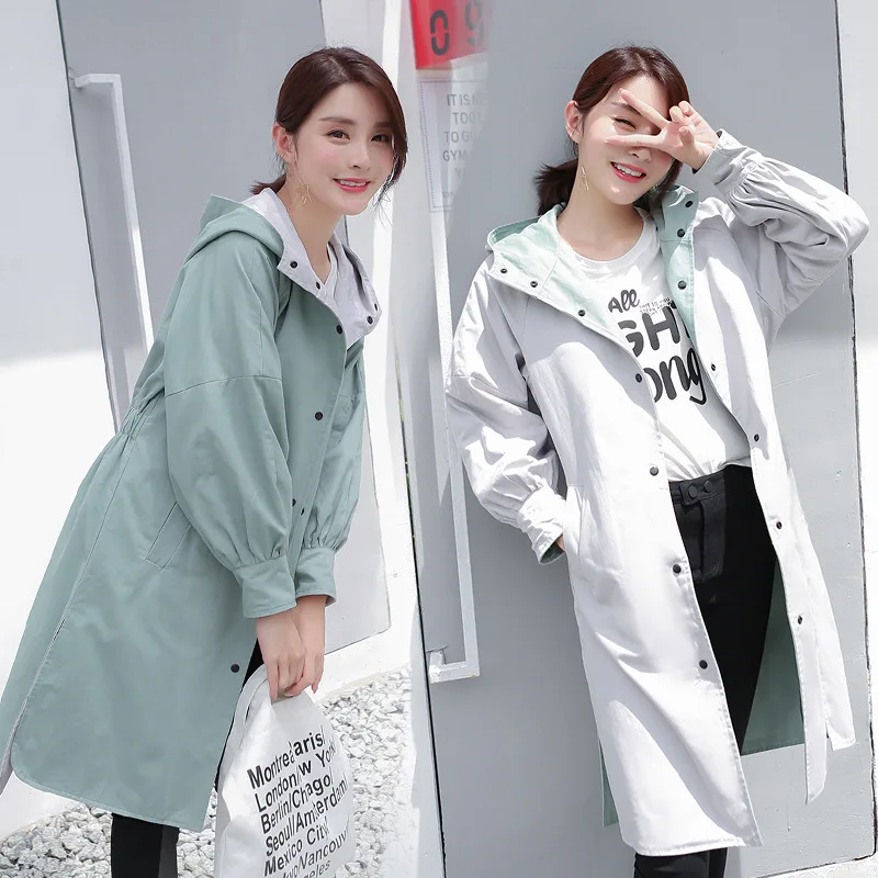 vert Plus Portent Taille Les Tranchée Imperméable Casaco Femmes Split Manteau À vent rose Lâche Feminino Casual Noir Côtés kaki De Ceintures Coupe Pour Capuchon Deux OrywqEwB6