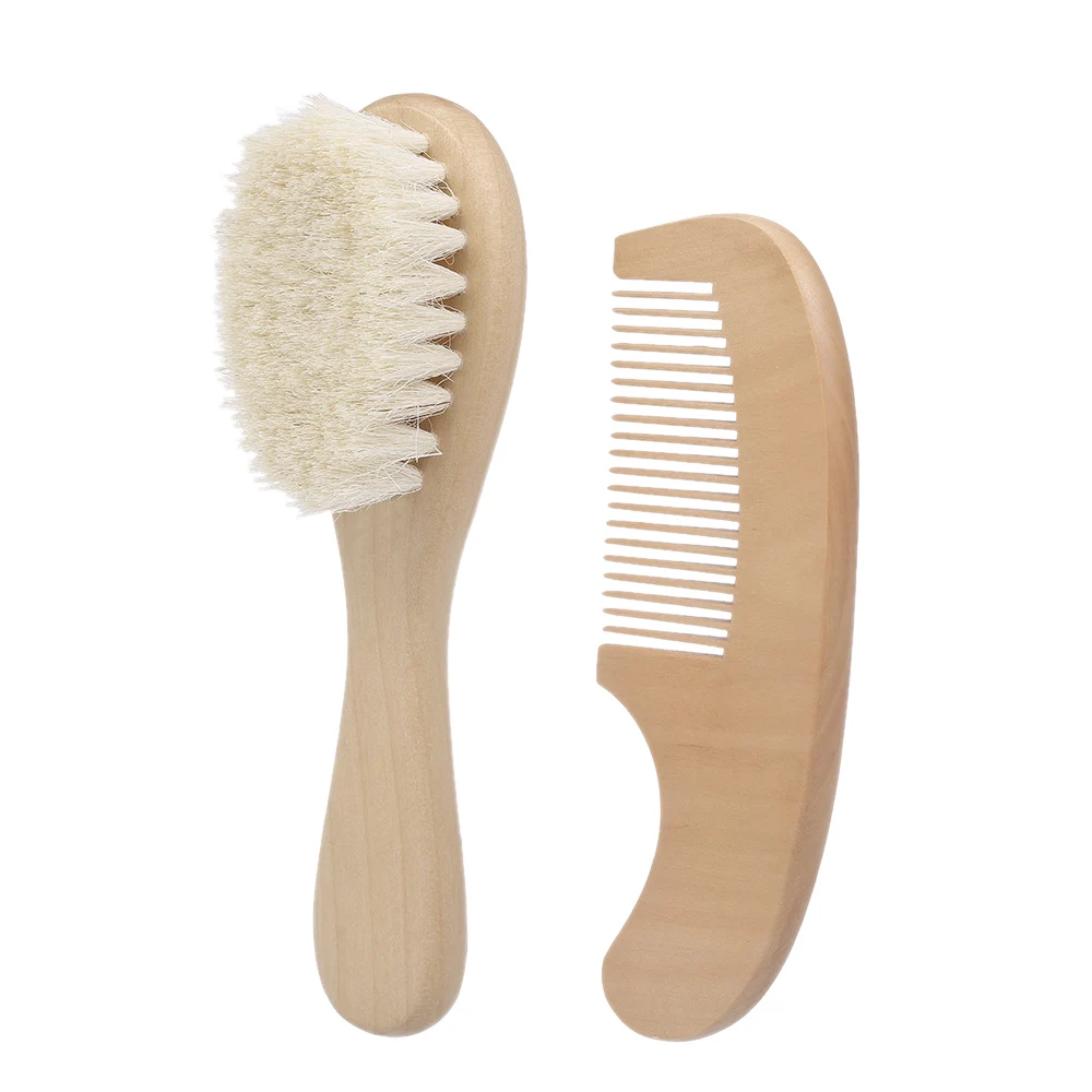 

New Baby Hair Brush Comb Set Wooden Handle Brush Baby Hairbrush Newborn Hairbrush Kit Infant Comb Soft Wool Hair Scalp Massage