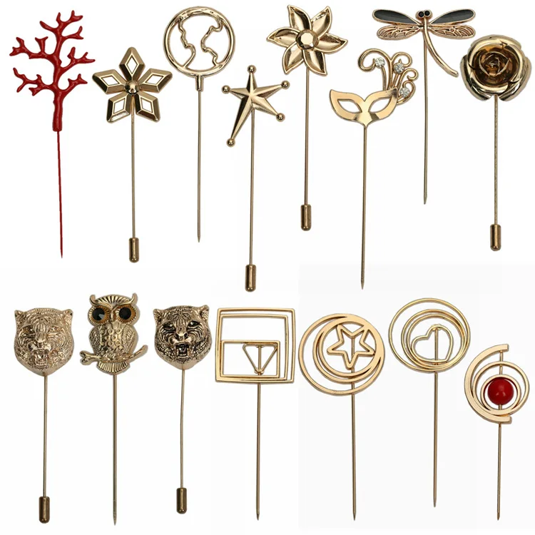 أنا-Remiel سبائك دائرة طويلة إبرة بروش دبوس مصنع الحيوان دبابيس و دبابيس للرجال دعوى معطف زخرفة قميص طوق اكسسوارات