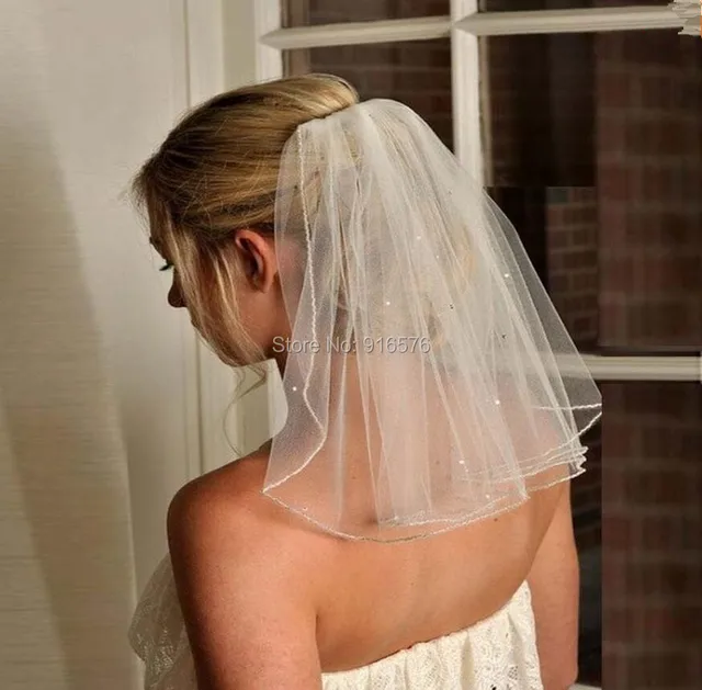 Aliexpress In Stock 2016 Simple Short Wedding Veil With In Stock 2016 Simple Short Wedding Veil With Comb One Layer Crystal Bridal Headwear Ivory
