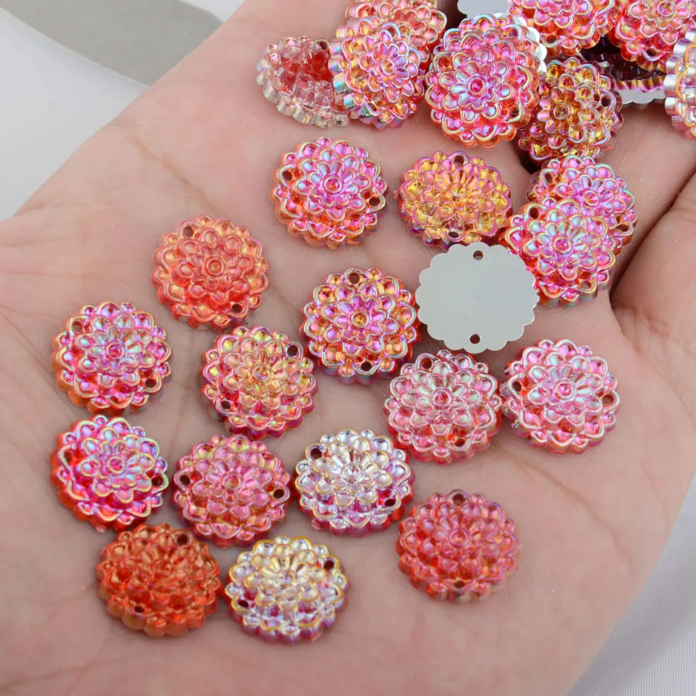 

BOLIAO AB Color 20Pcs 14*14mm ( 0.55*0.55in ) Flower Shape Red Acryl Sew On 2 Hole Rhinestone Flatback Clothes Home Decor DIY