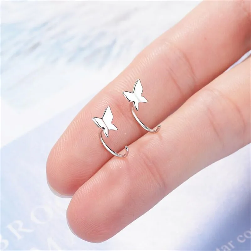 

New Simple Ear Hook Female Korean Style 925 Sterling Silver Sweet Butterfly Personality Popular Dangle Earrings SE795