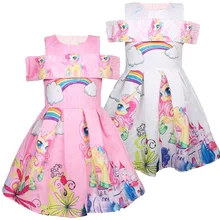 Обувь для девочек Единорог и Радужное платье дети с открытыми плечами платья женщин Летняя одежда для малыша Дети Единорог
